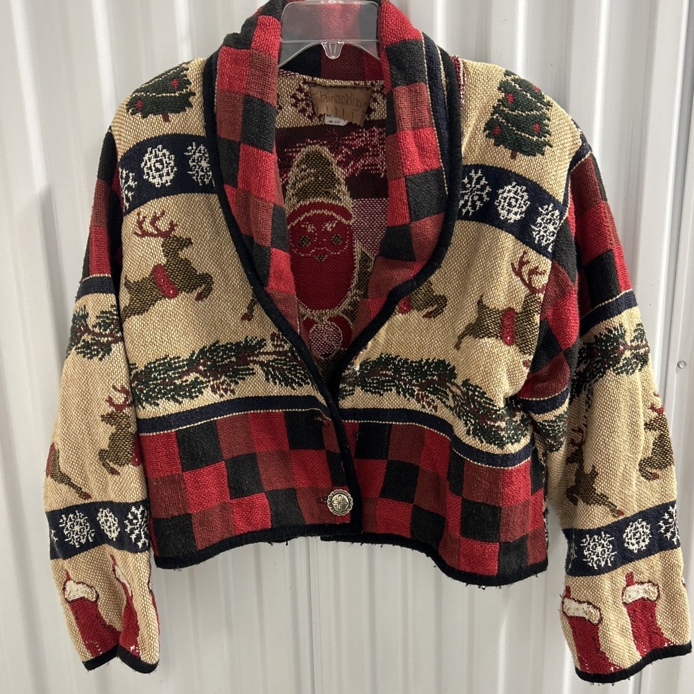 Unique Vintage Christmas Theme Thick Cotton Cardigan Made In Texas